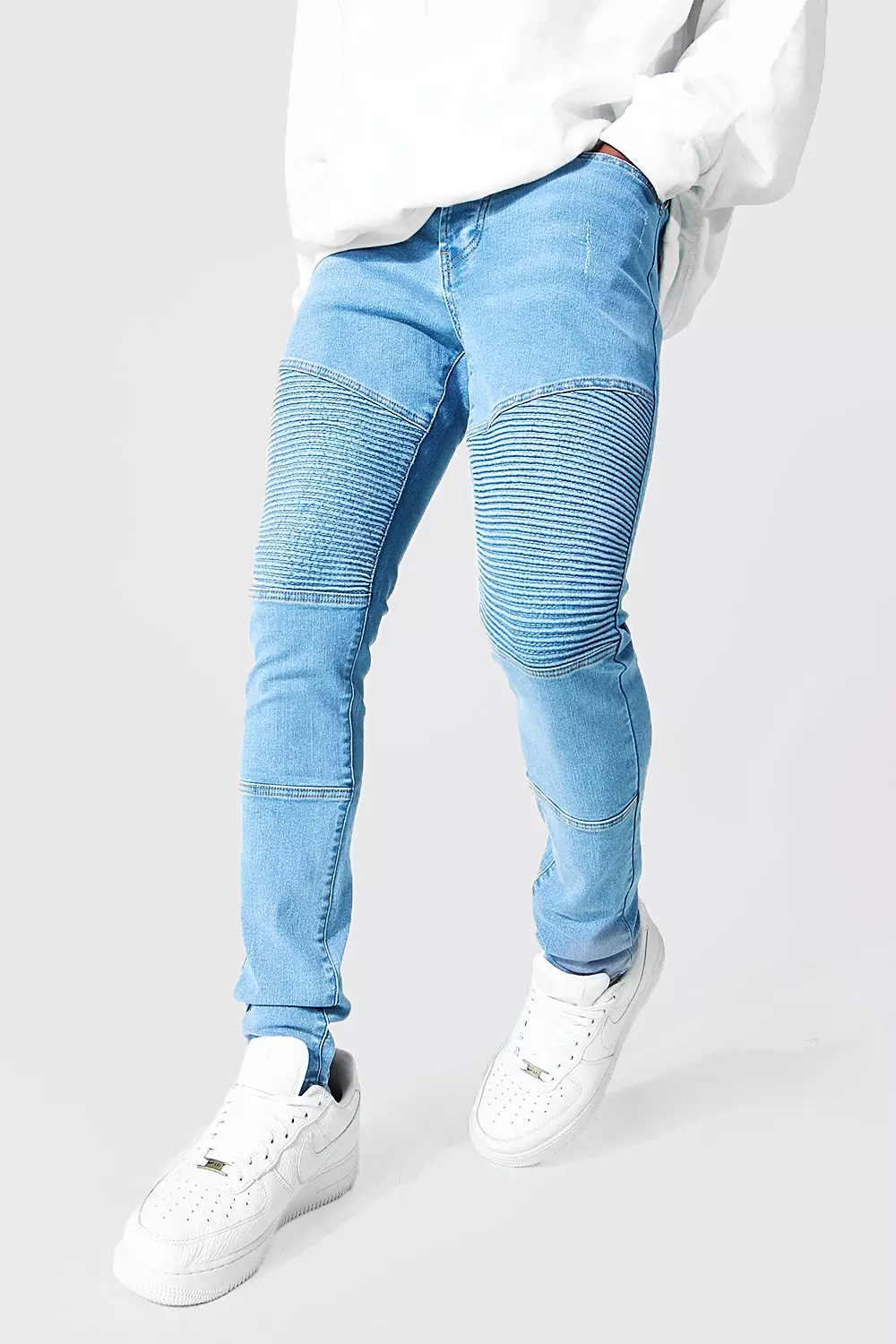 Super Skinny Panelled Biker Jeans boohooMAN USA